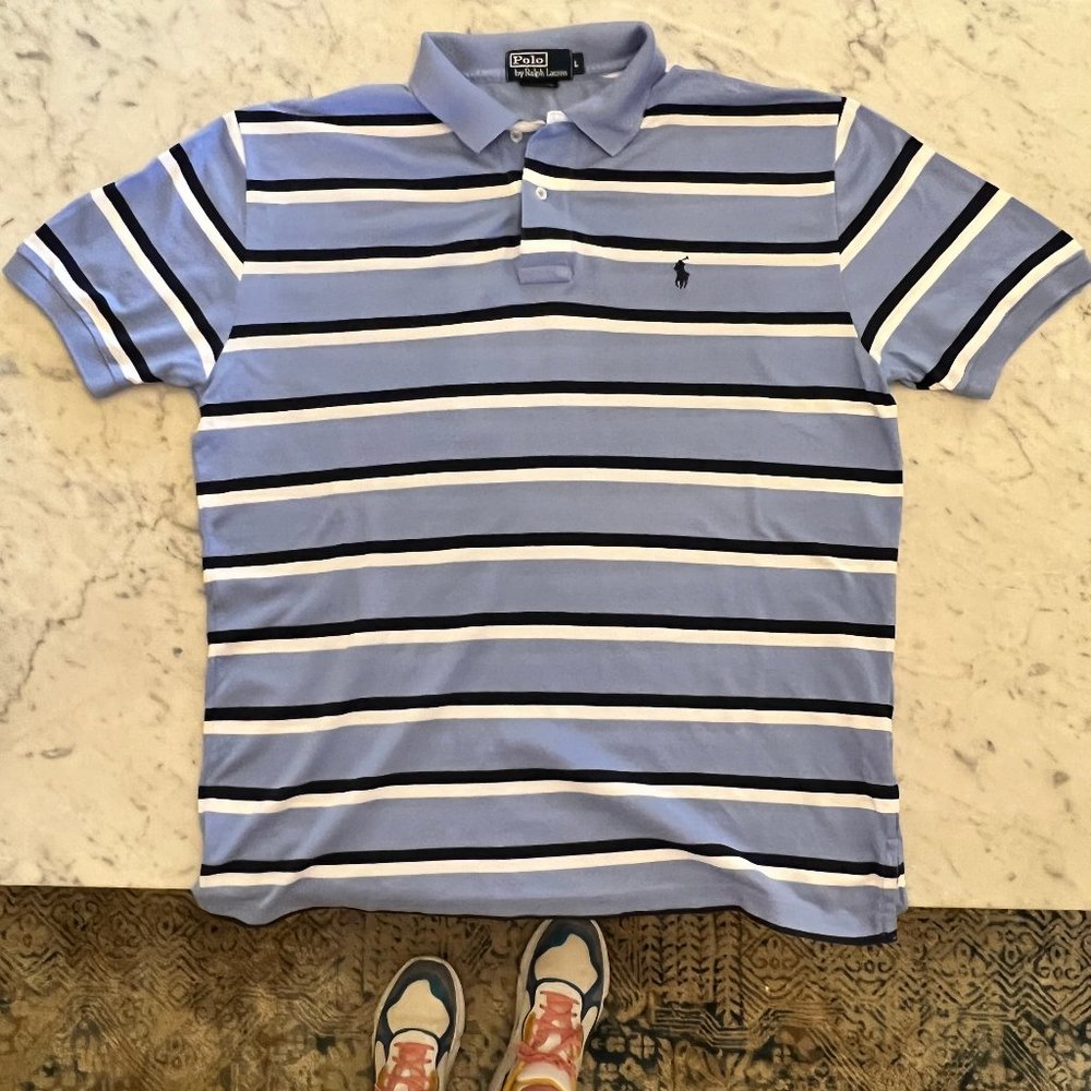 Ralph Lauren Polo Light Blue Navy & White Stripe Collared Shirt Size Lar… - Picture 3 of 6